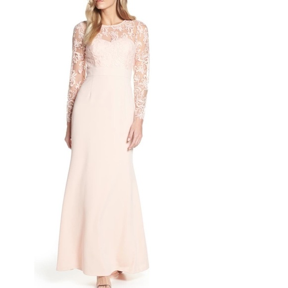 Embroidered Bodice Crepe Evening
Dress - Picture 1 of 8